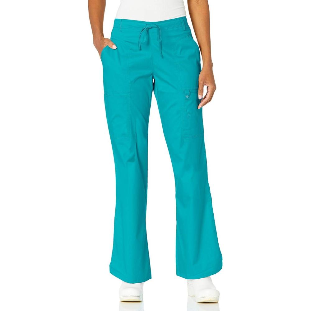 imageCherokee Luxe Women Scrubs Pant Low Rise Flare Leg Drawstring Cargo 21100Teal