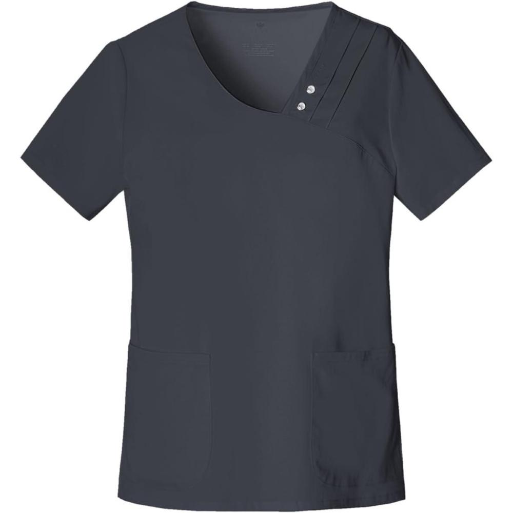 imageCherokee Luxe Women Scrubs Top Crossover VNeck PinTuck 1999Pewter