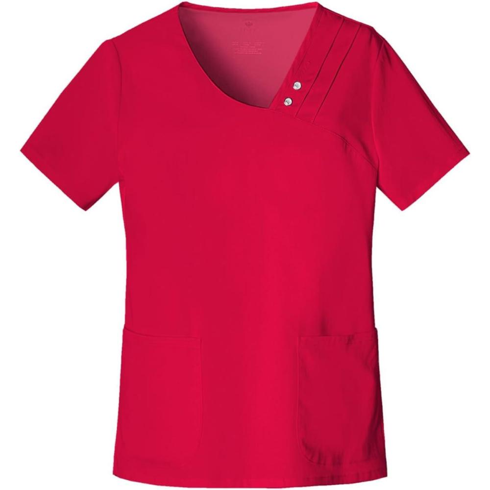 imageCherokee Luxe Women Scrubs Top Crossover VNeck PinTuck 1999Red