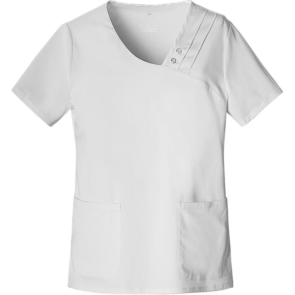 imageCherokee Luxe Women Scrubs Top Crossover VNeck PinTuck 1999White