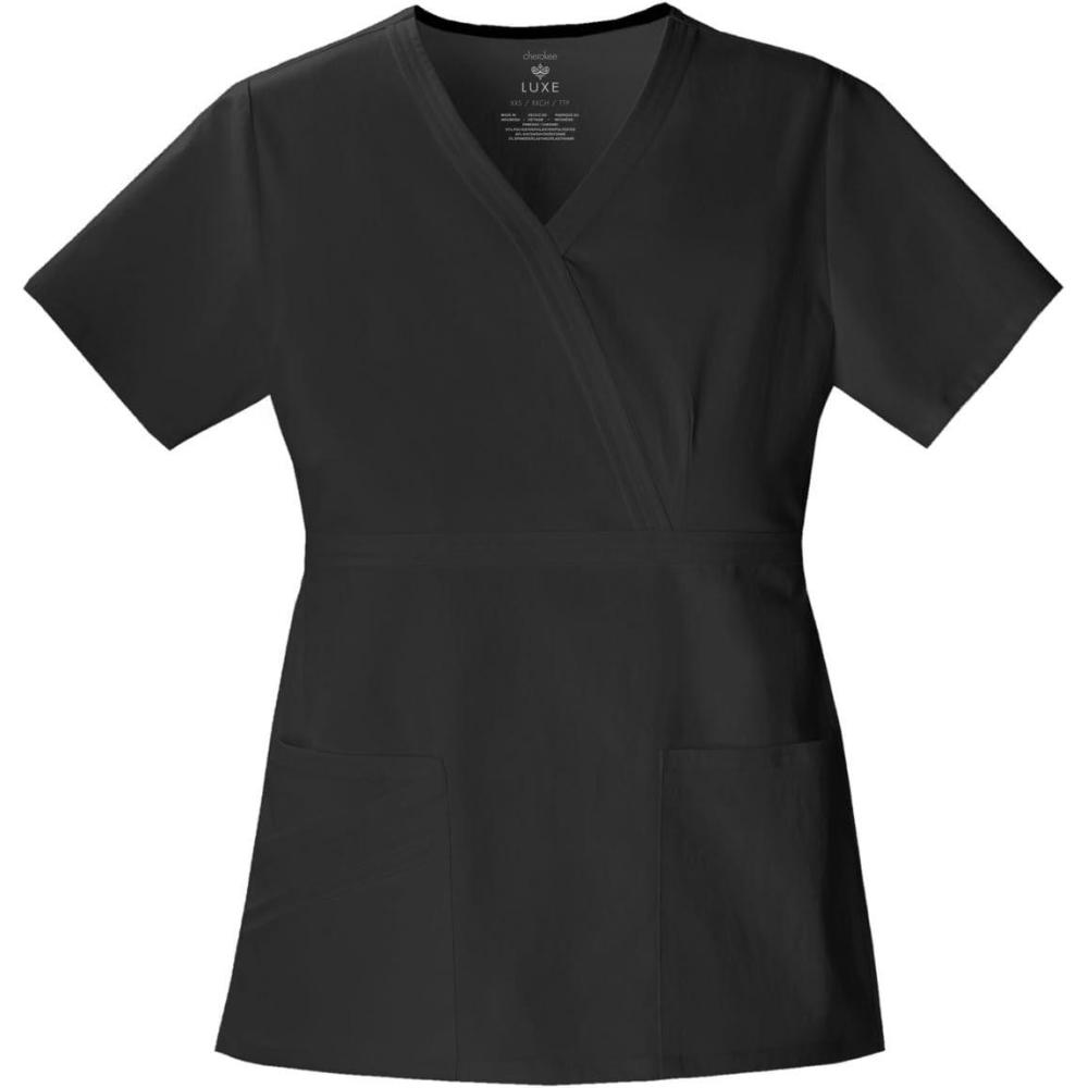 imageCherokee Luxe Women Scrubs Top Mock Wrap 1841Black