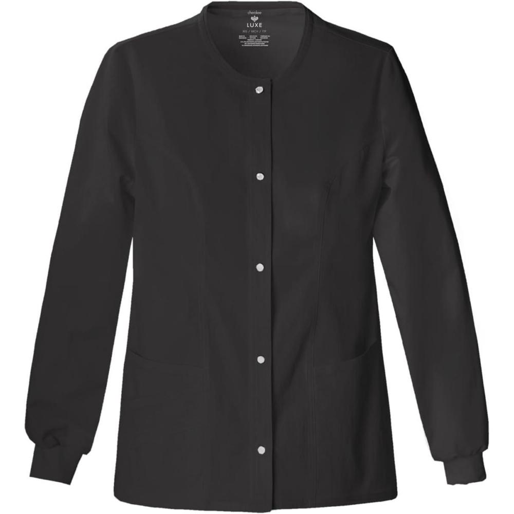 imageCherokee Luxe Women Warm Up Scrubs Jacket Snap Front 1330Black