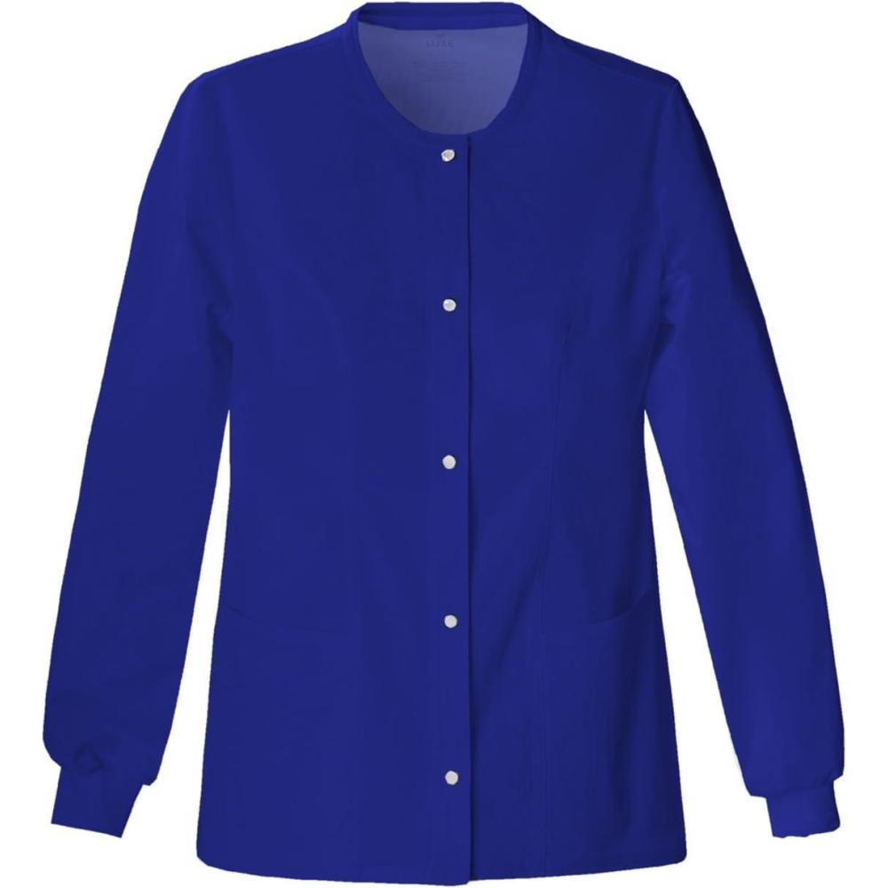 imageCherokee Luxe Women Warm Up Scrubs Jacket Snap Front 1330Galaxy Blue