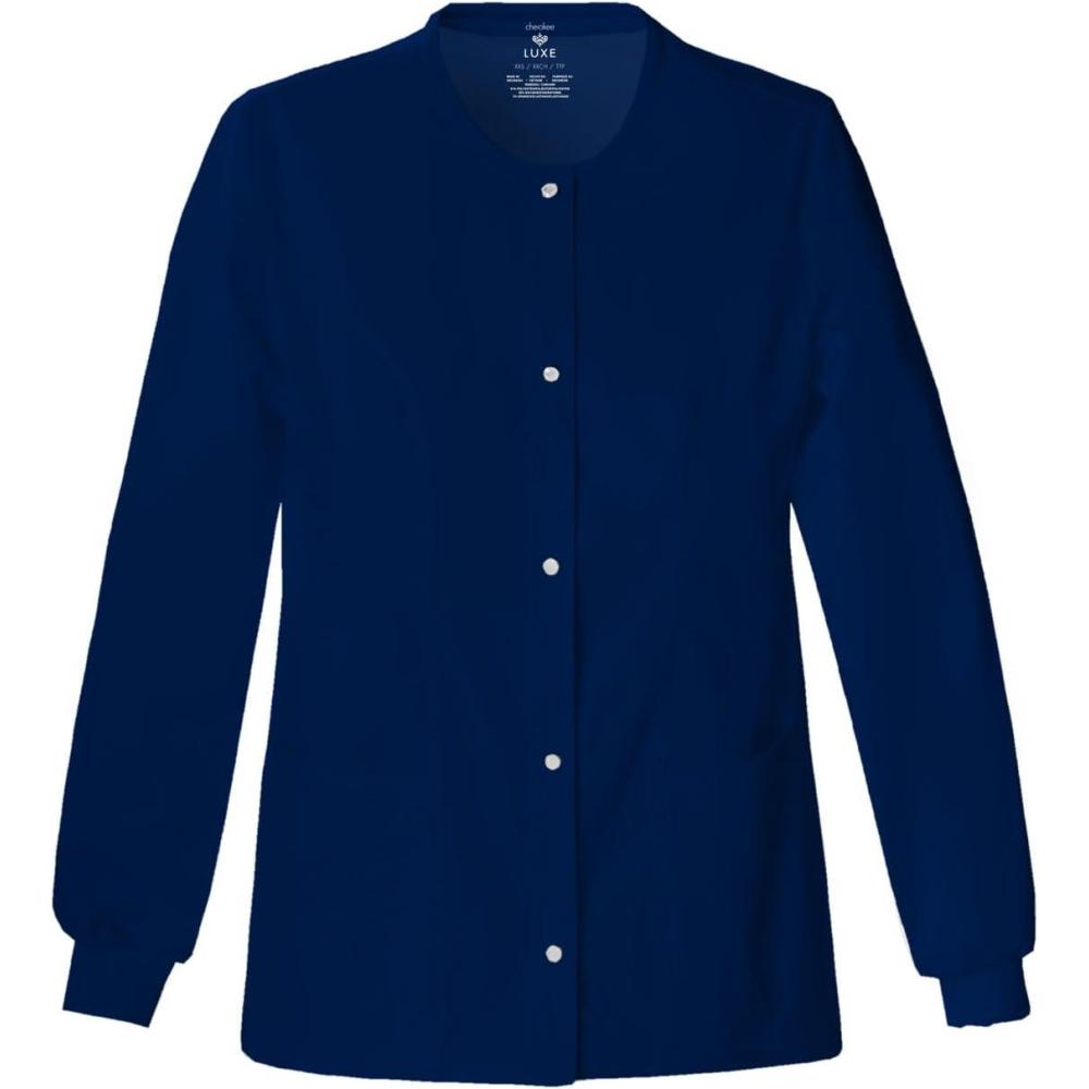 imageCherokee Luxe Women Warm Up Scrubs Jacket Snap Front 1330Navy