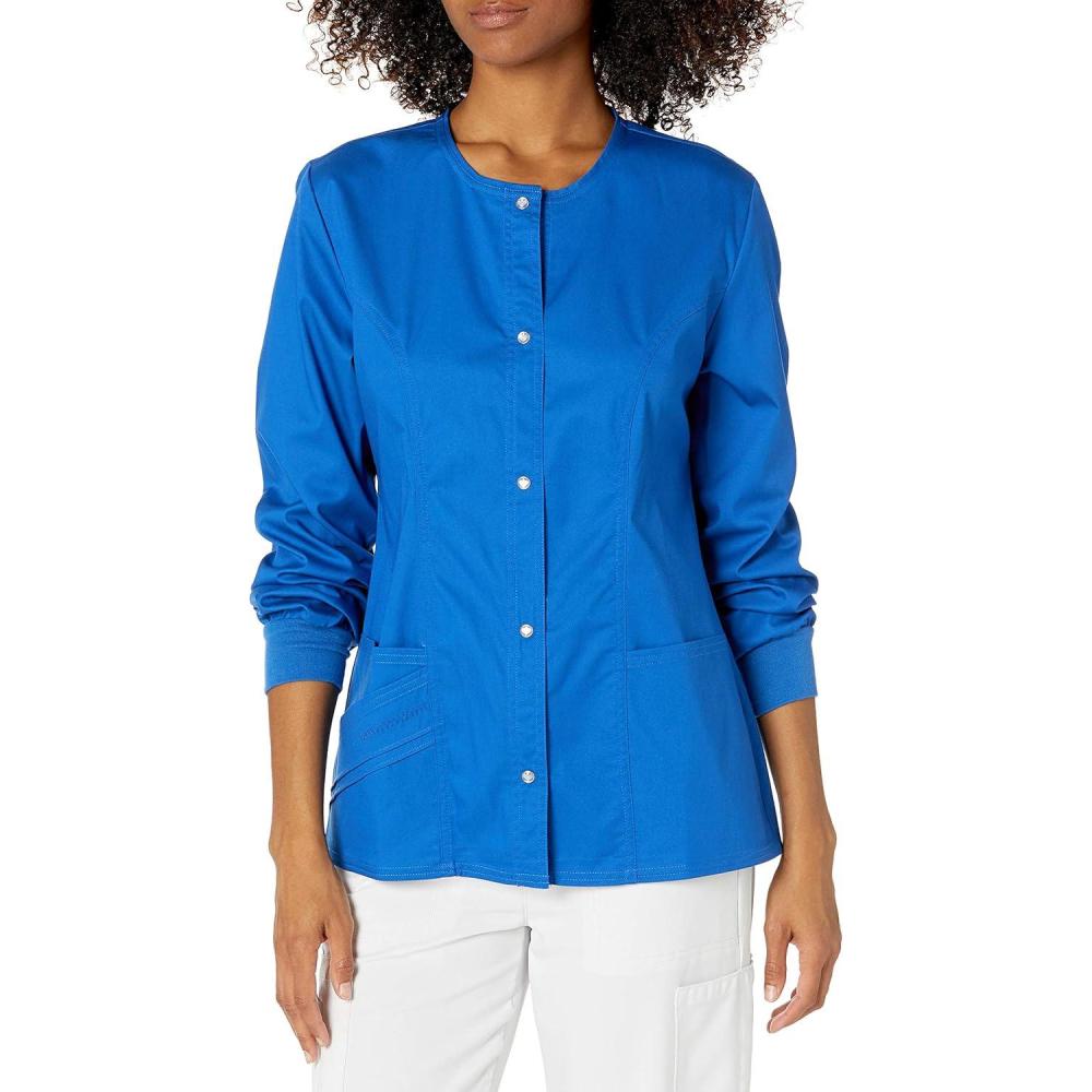 imageCherokee Luxe Women Warm Up Scrubs Jacket Snap Front 1330Royal