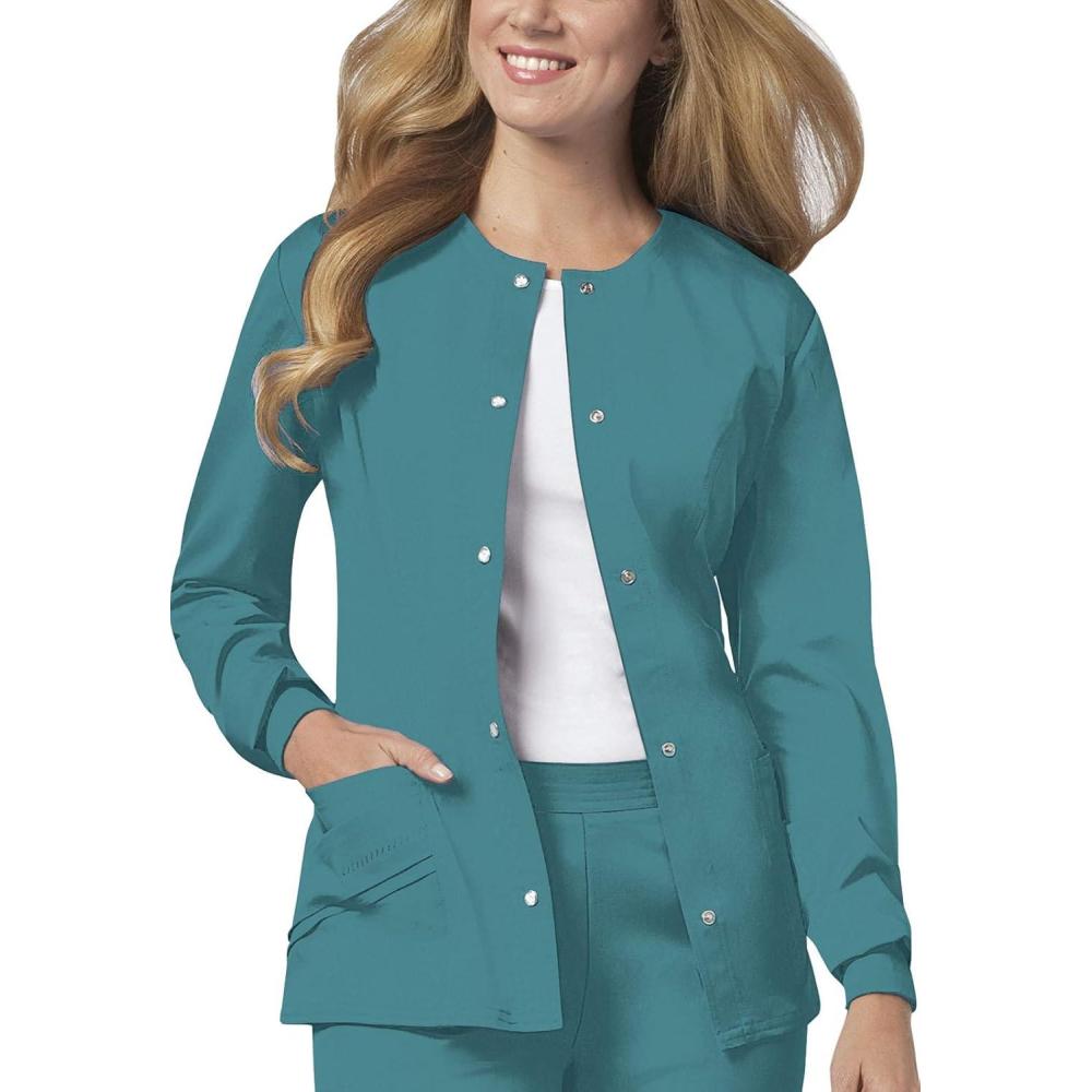 imageCherokee Luxe Women Warm Up Scrubs Jacket Snap Front 1330Teal