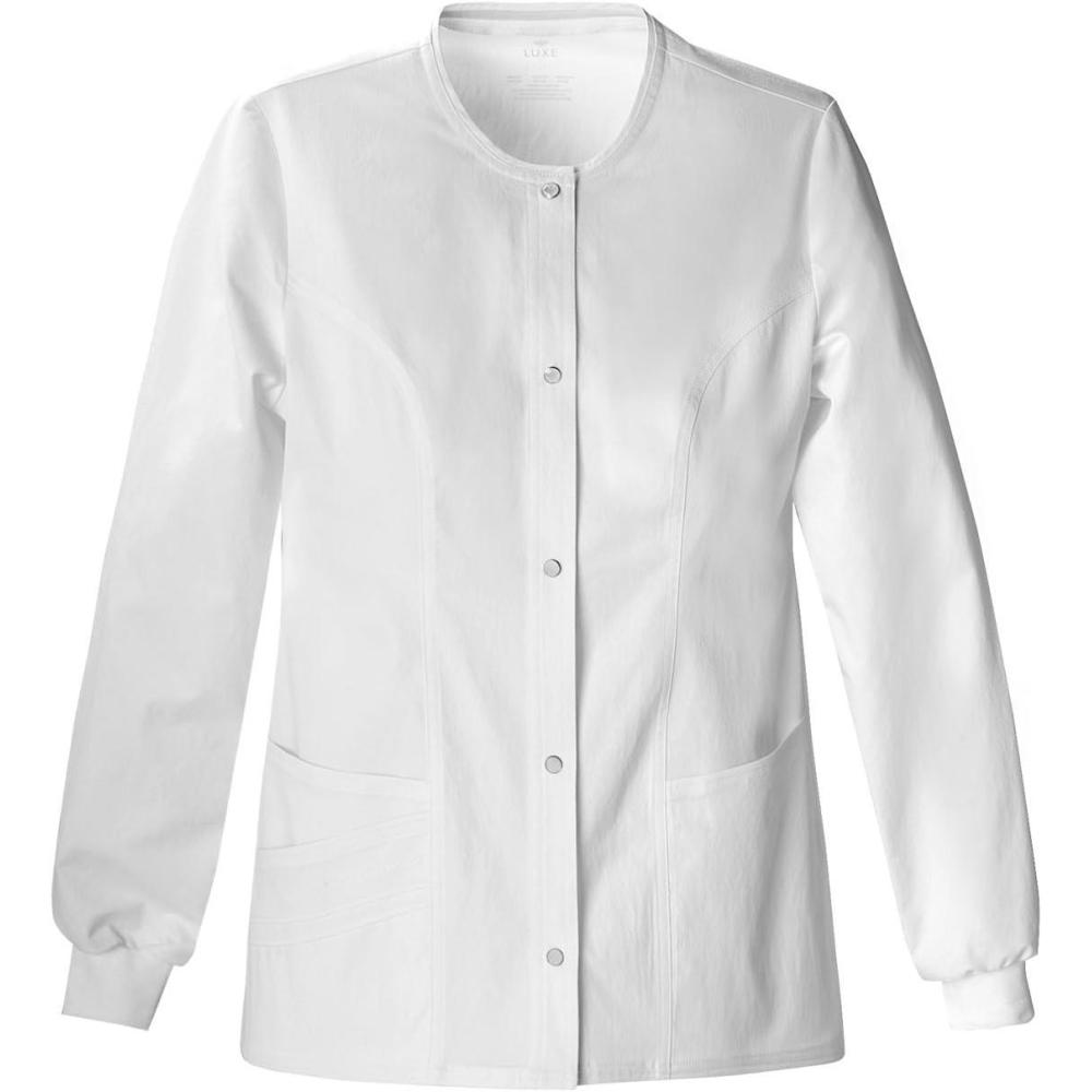 imageCherokee Luxe Women Warm Up Scrubs Jacket Snap Front 1330White