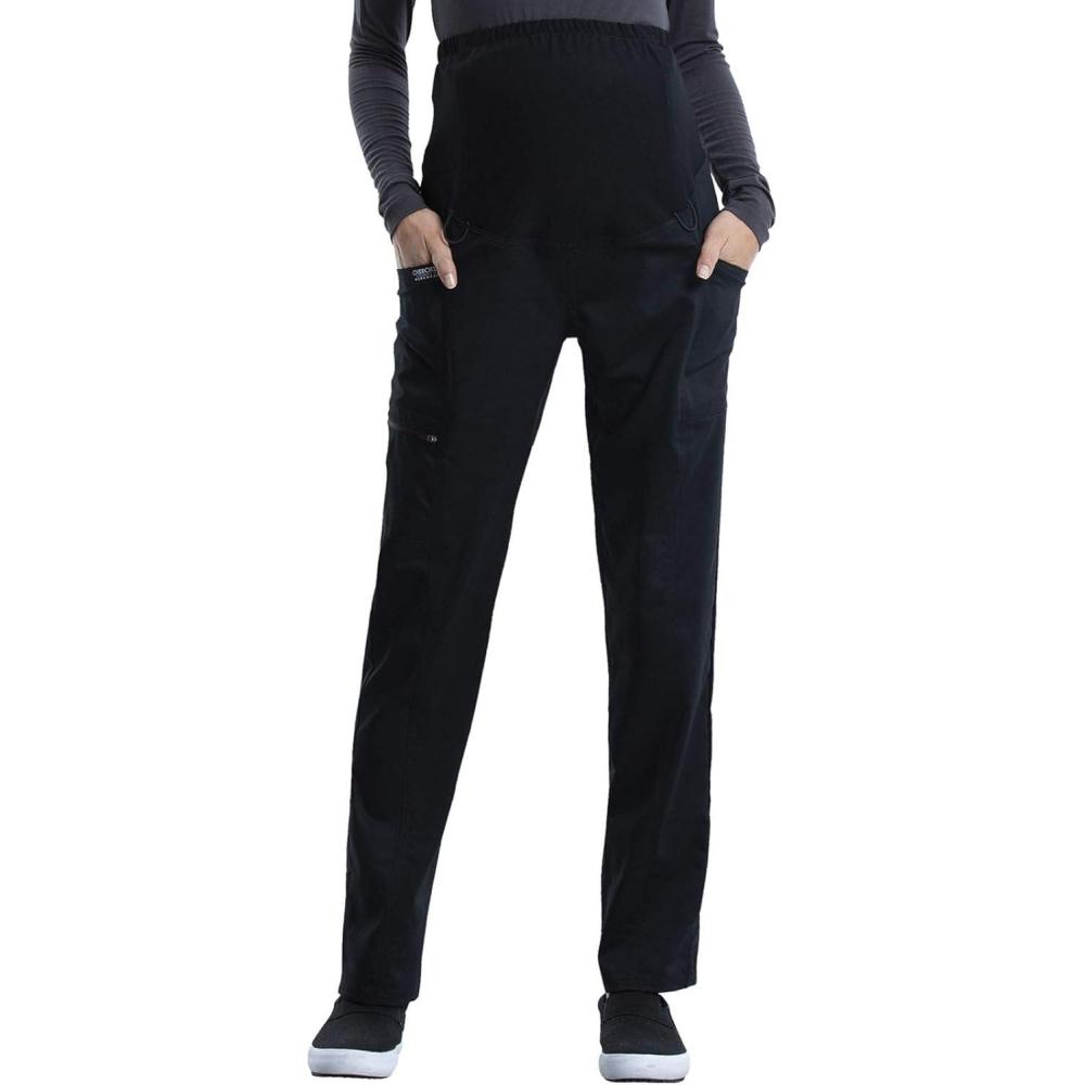 imageCherokee Maternity Scrub Pants for Women Straight Leg Bottoms with Belly Coverage Ultra Soft 2Way Stretch Fabric WW155Black