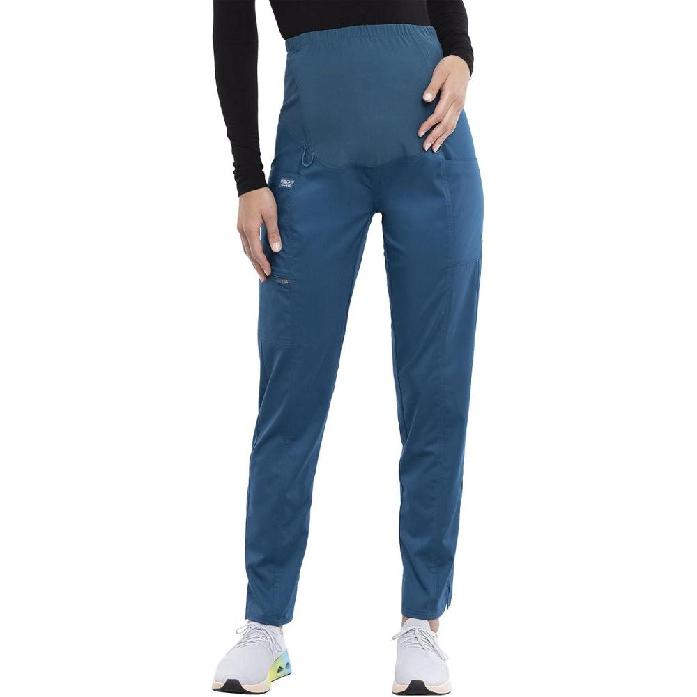 imageCherokee Maternity Scrub Pants for Women Straight Leg Bottoms with Belly Coverage Ultra Soft 2Way Stretch Fabric WW155Caribbean Blue