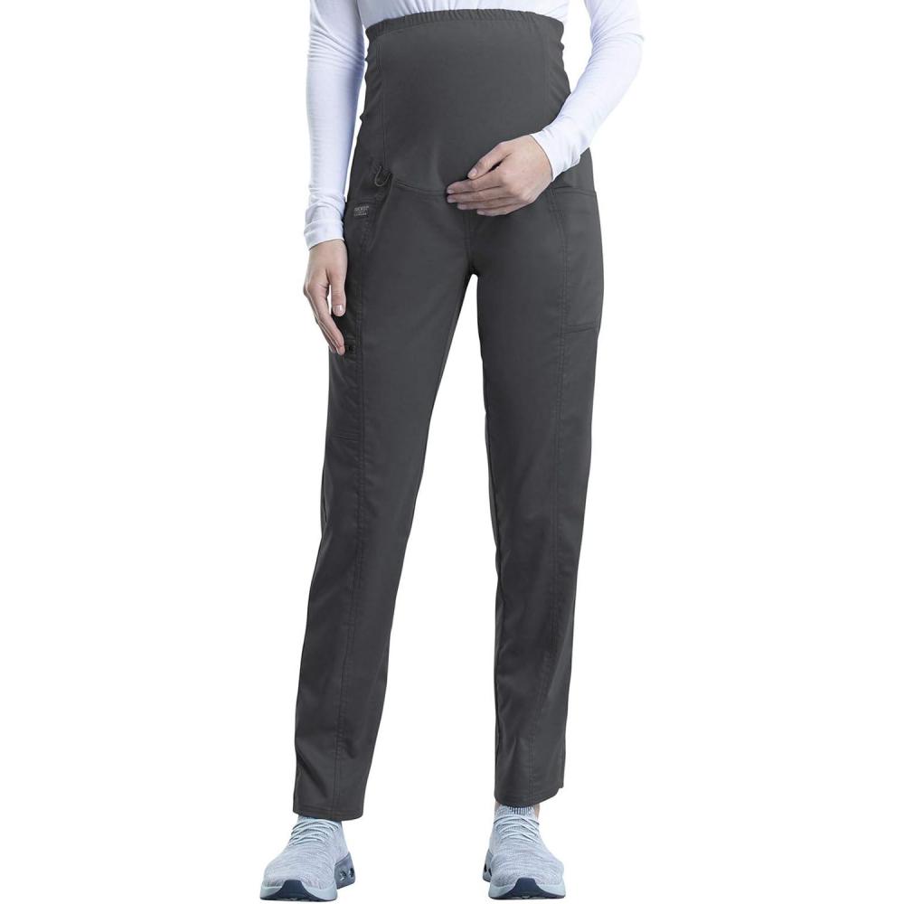 imageCherokee Maternity Scrub Pants for Women Straight Leg Bottoms with Belly Coverage Ultra Soft 2Way Stretch Fabric WW155Pewter