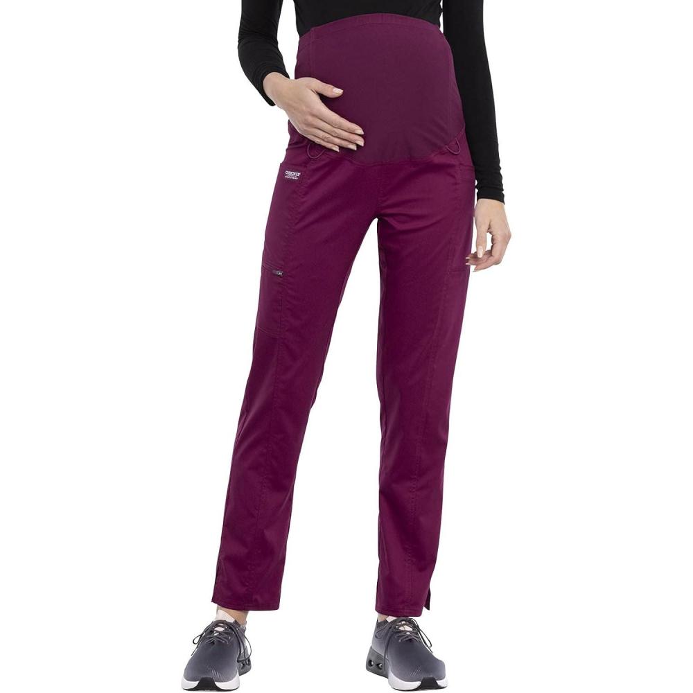 imageCherokee Maternity Scrub Pants for Women Straight Leg Bottoms with Belly Coverage Ultra Soft 2Way Stretch Fabric WW155Wine