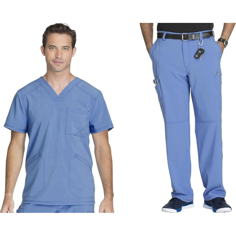 imageCherokee Men Scrubs Set Modern Fit VNeck Scrub Tops CK900A and Tapered Leg Drawstring Scrub Pants CK200ACiel