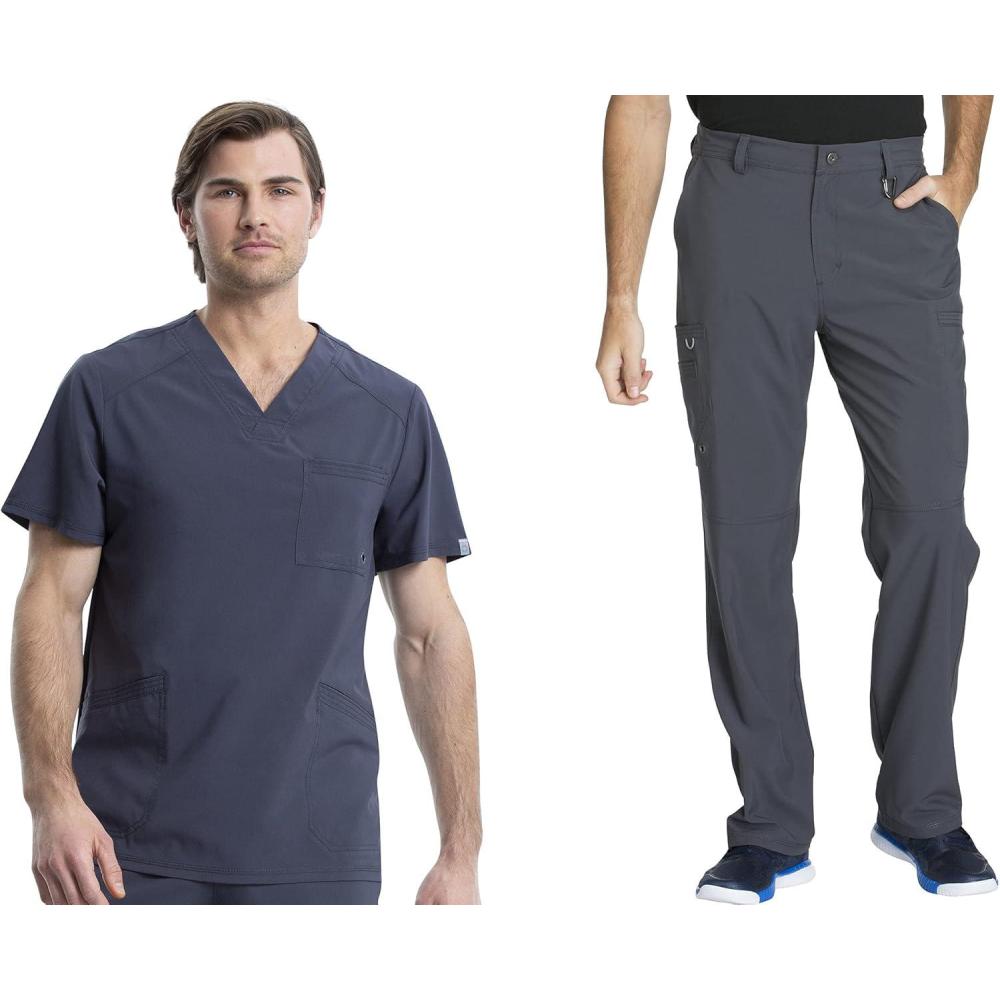 imageCherokee Men Scrubs Set Modern Fit VNeck Scrub Tops CK900A and Tapered Leg Drawstring Scrub Pants CK200APetwer