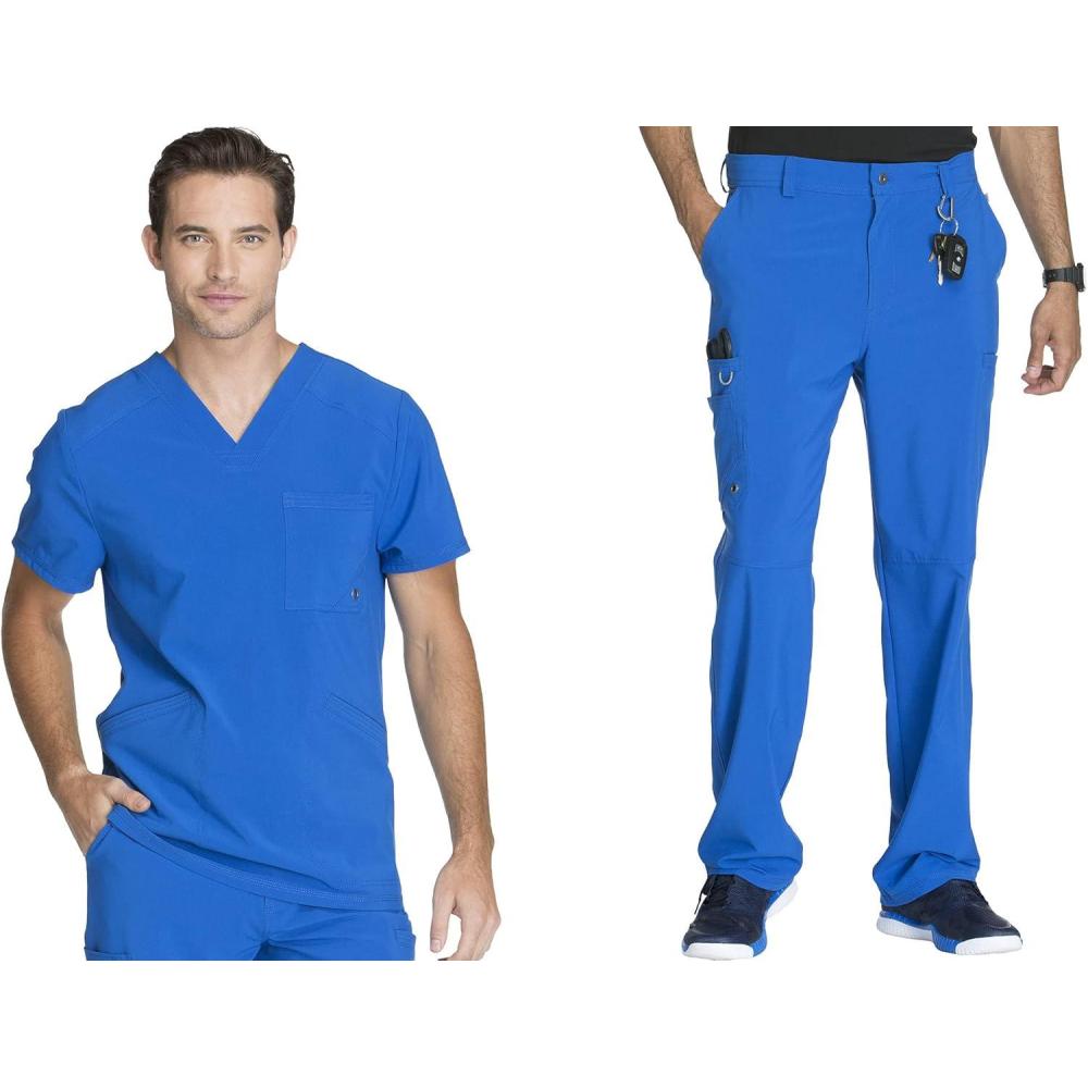 imageCherokee Men Scrubs Set Modern Fit VNeck Scrub Tops CK900A and Tapered Leg Drawstring Scrub Pants CK200ARoyal