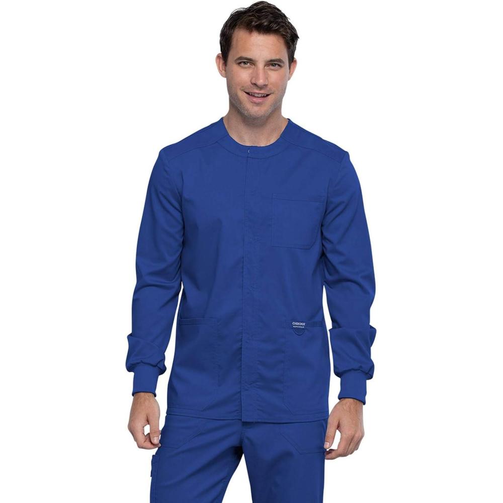 imageCherokee Men Warm Up Scrubs Jacket Workwear Revolution Snap Front WW380Galaxy Blue