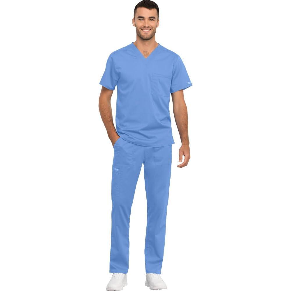 imageCherokee Men and Women Scrub Set Tuckable VNeck Top WW625 with Tapered Leg Drawstring Pant WW020Ciel