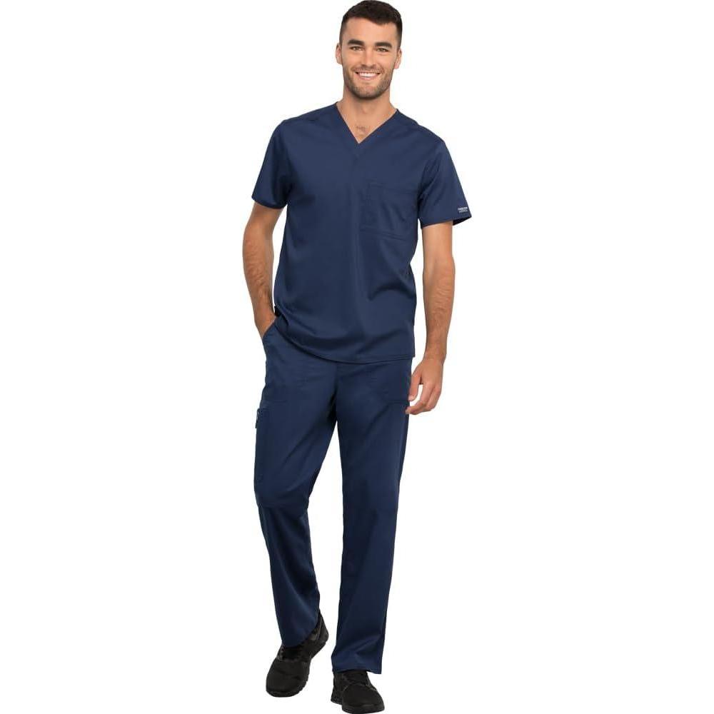 imageCherokee Men and Women Scrub Set Tuckable VNeck Top WW625 with Tapered Leg Drawstring Pant WW020Navy