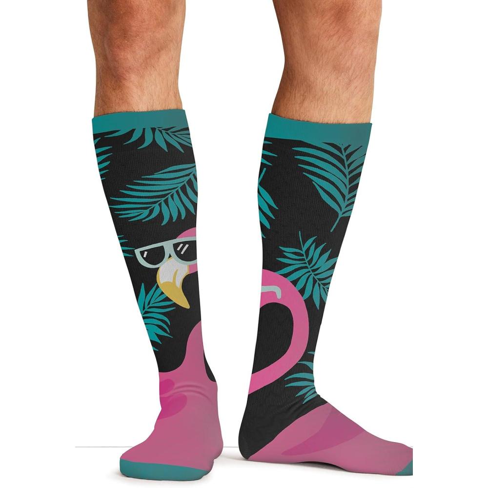 imageCherokee Mens Compression Socks 1015 mmHg Knee High Colorful Print Lightweight 1 Pair Pack MPRINTSUPPORTCool Flamingo