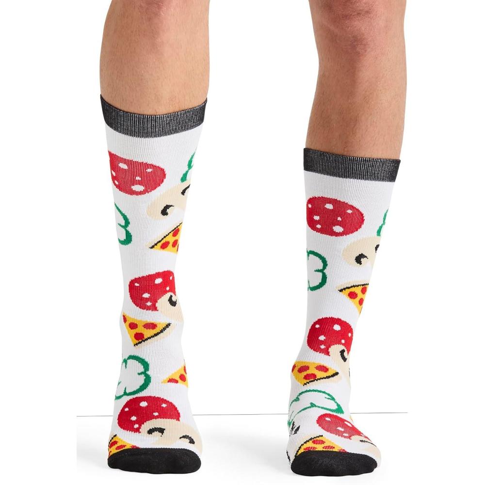 imageCherokee Mens Compression Socks 1015 mmHg Knee High Colorful Print Lightweight 1 Pair Pack MPRINTSUPPORTPizza Me