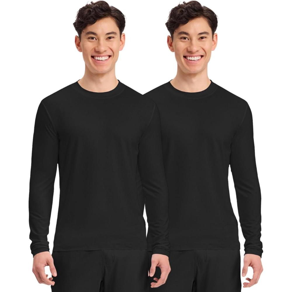 imageCherokee Mens Long Sleeve Underscrub Tee Modern TShirt with Crew Neck CK807Black 2 Pack