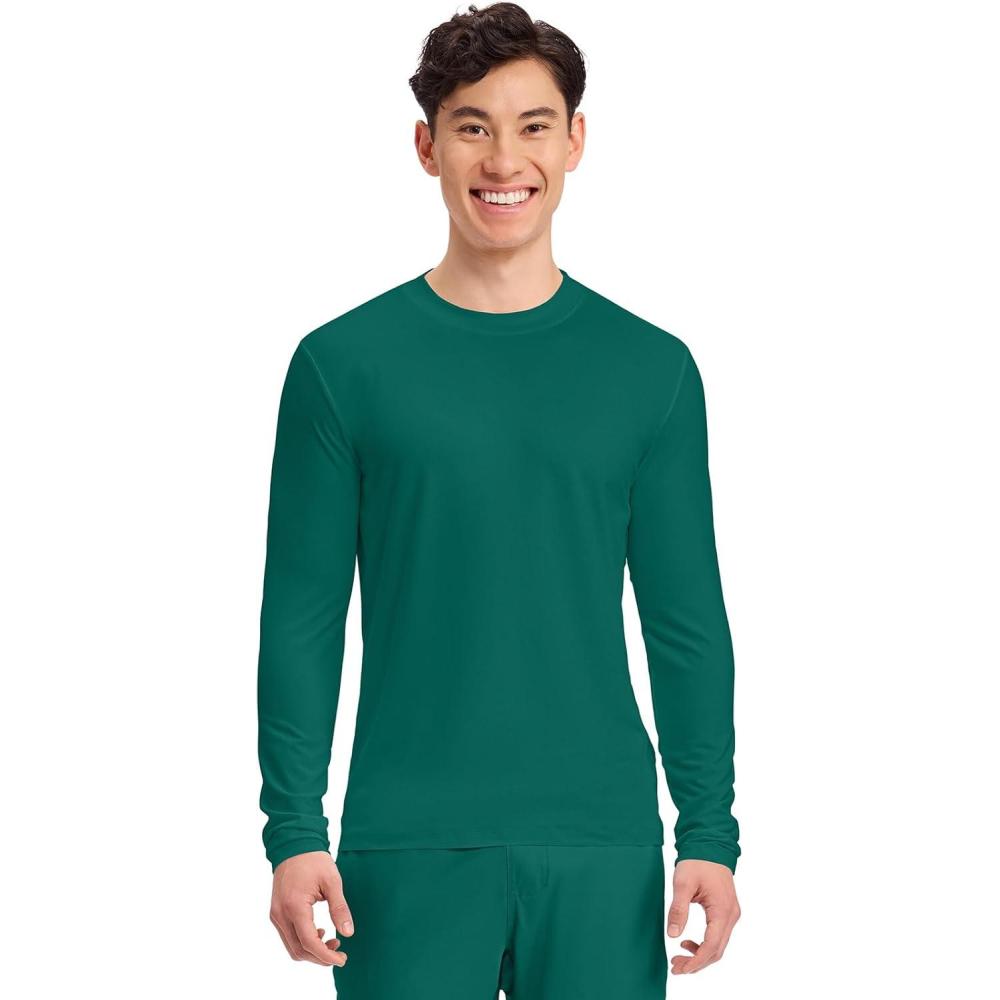 imageCherokee Mens Long Sleeve Underscrub Tee Modern TShirt with Crew Neck CK807Hunter Green