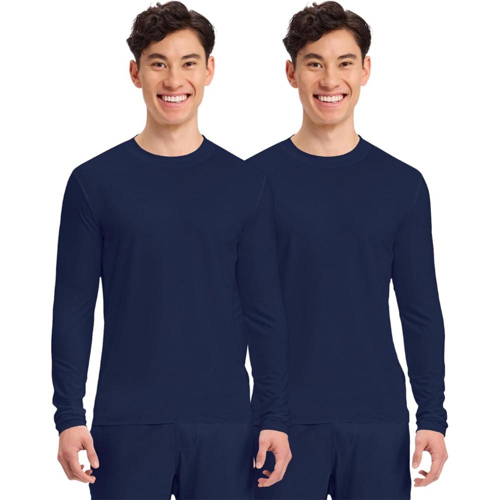 imageCherokee Mens Long Sleeve Underscrub Tee Modern TShirt with Crew Neck CK807Navy 2 Pack