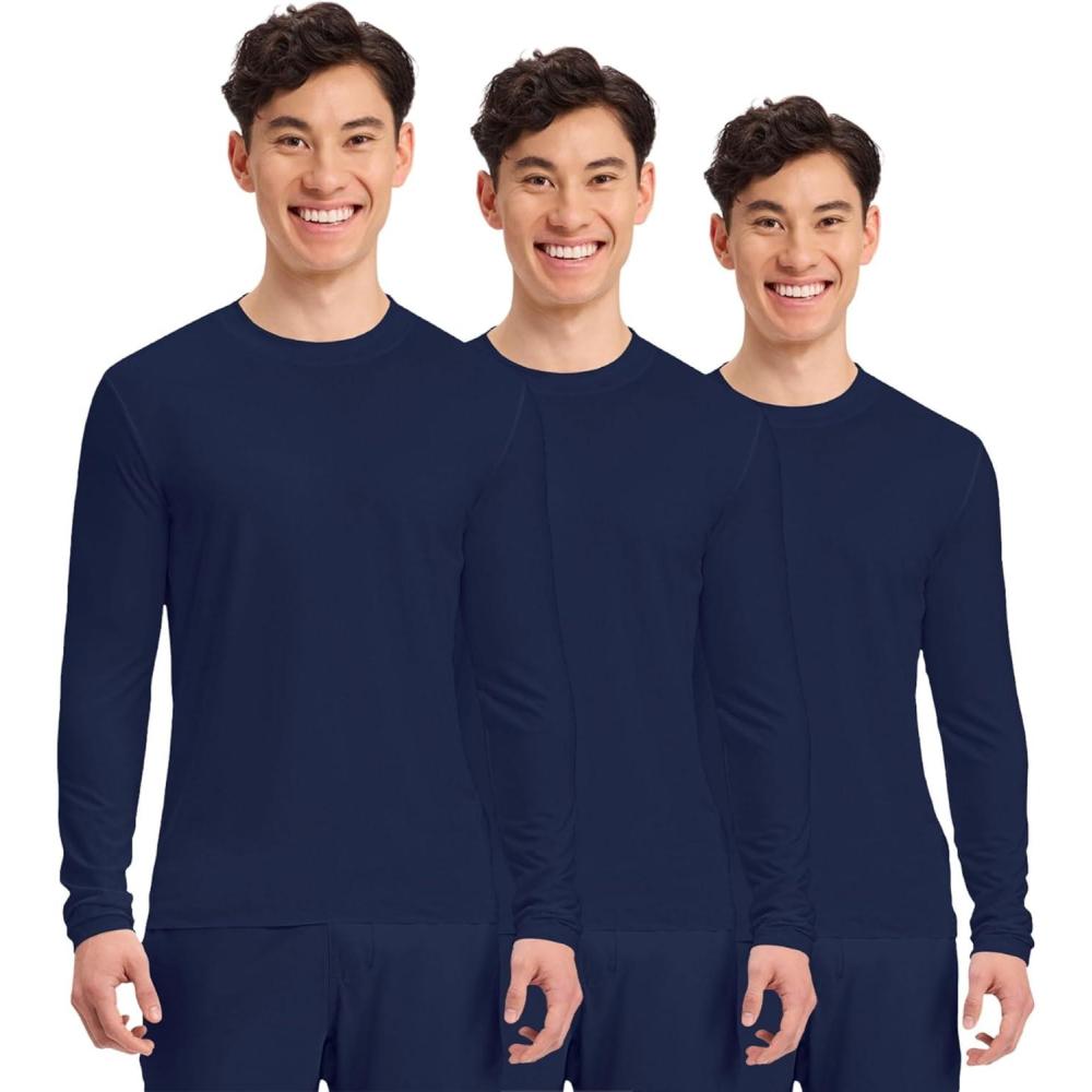 imageCherokee Mens Long Sleeve Underscrub Tee Modern TShirt with Crew Neck CK807Navy 3 Pack