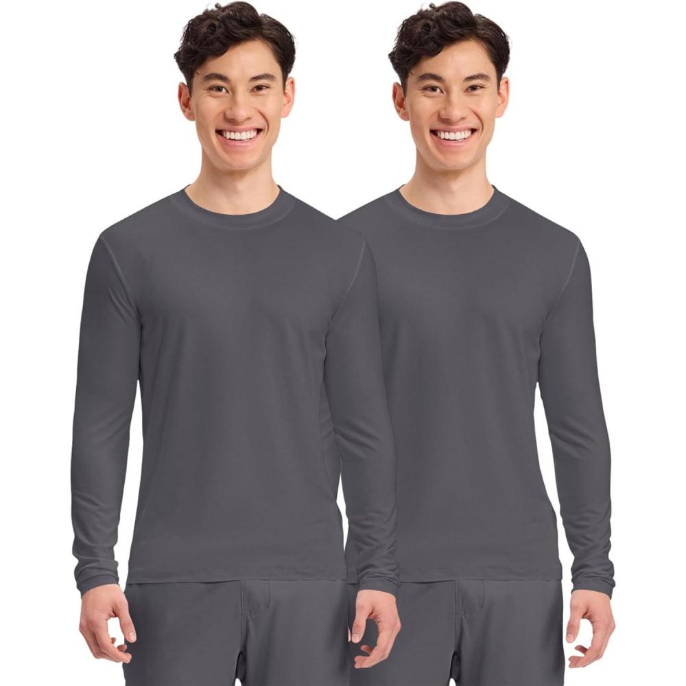 imageCherokee Mens Long Sleeve Underscrub Tee Modern TShirt with Crew Neck CK807Pewter 2 Pack