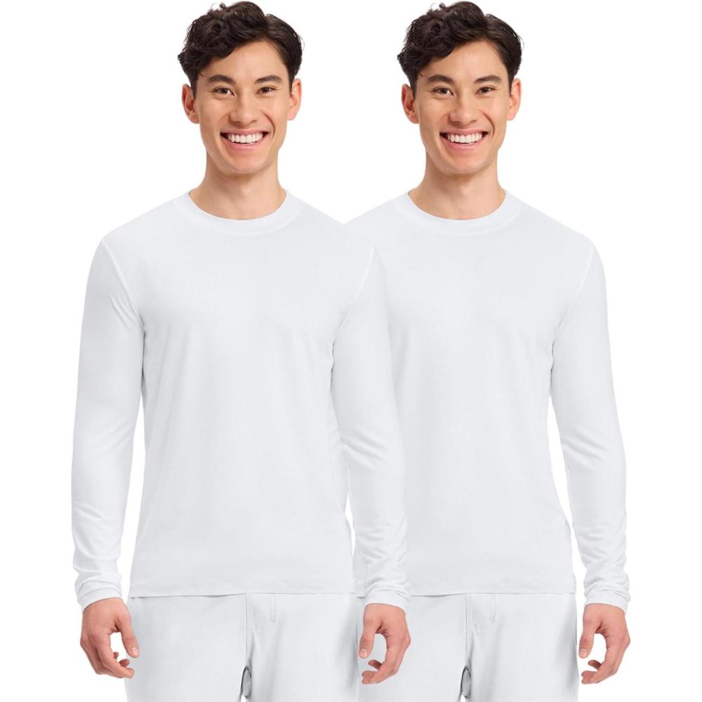 imageCherokee Mens Long Sleeve Underscrub Tee Modern TShirt with Crew Neck CK807White 2 Pack
