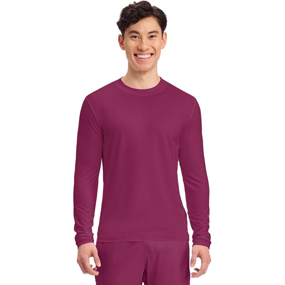 imageCherokee Mens Long Sleeve Underscrub Tee Modern TShirt with Crew Neck CK807Wine