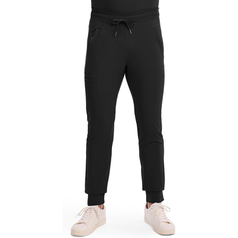imageCherokee Mens Mid Rise Jogger Scrub Pants with Zipper Cargo Pocket 360 Stretch Moisture Wicking PROTX2 Fabric CK004ABlack