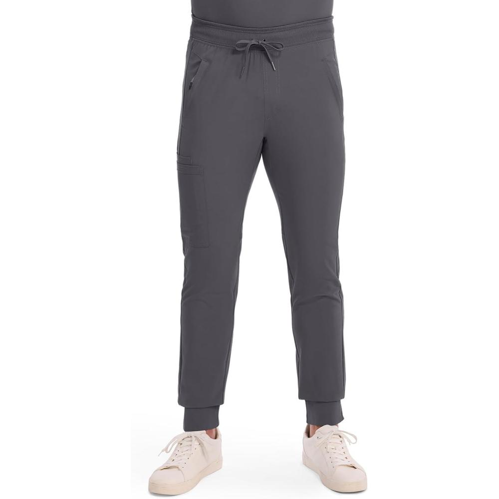 imageCherokee Mens Mid Rise Jogger Scrub Pants with Zipper Cargo Pocket 360 Stretch Moisture Wicking PROTX2 Fabric CK004APewter