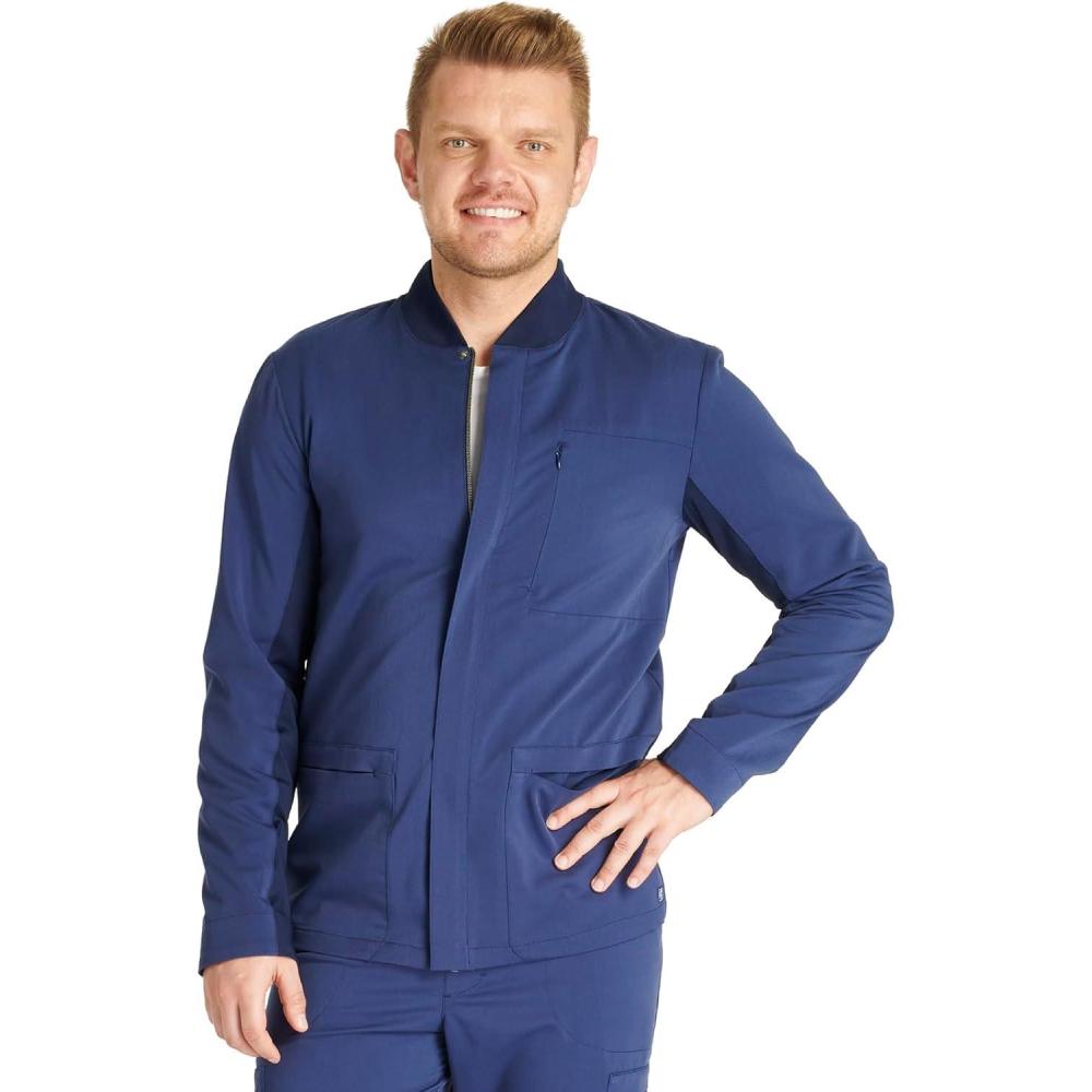 imageCherokee Mens Scrub Jacket Zip Front StandUp Collar and Snap at The Neck Closure CK329ANavy