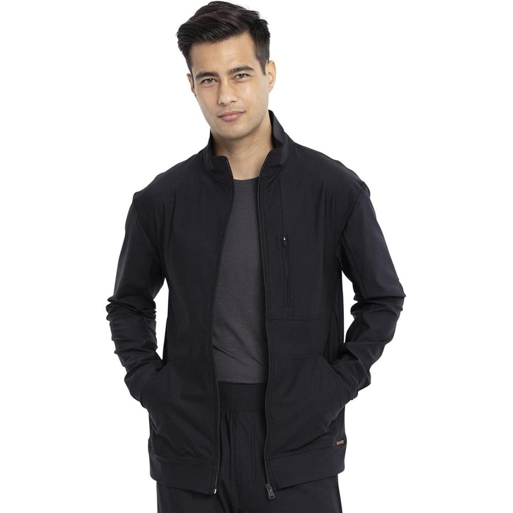imageCherokee Mens Scrub Jacket with a Standard Collar Zipper Front and 4 Pockets CK399Black