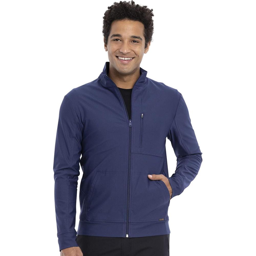 imageCherokee Mens Scrub Jacket with a Standard Collar Zipper Front and 4 Pockets CK399Navy