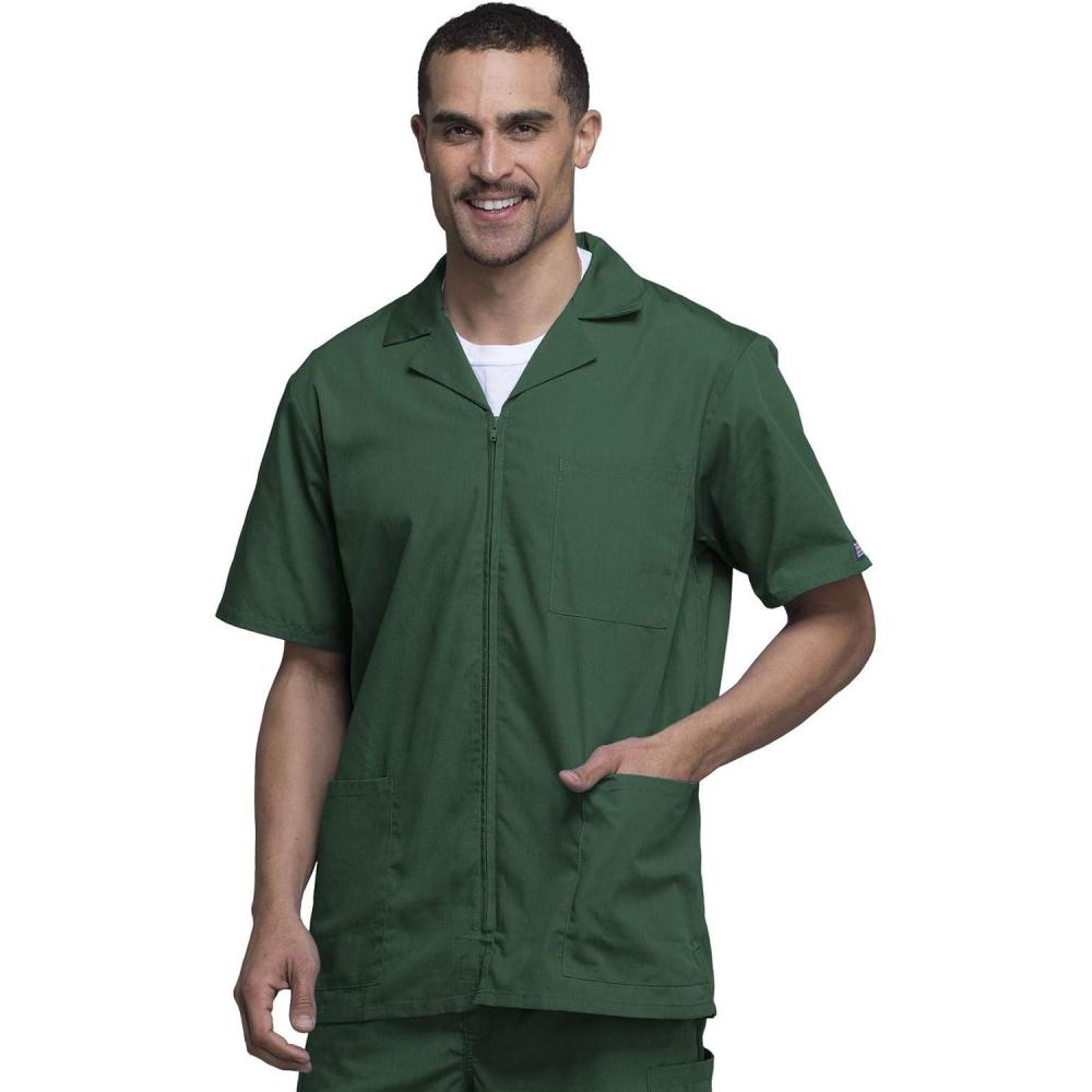 imageCherokee Mens Zip Up Jacket Traditional Fit Lapel Collar with Half Sleeves 4300Hunter