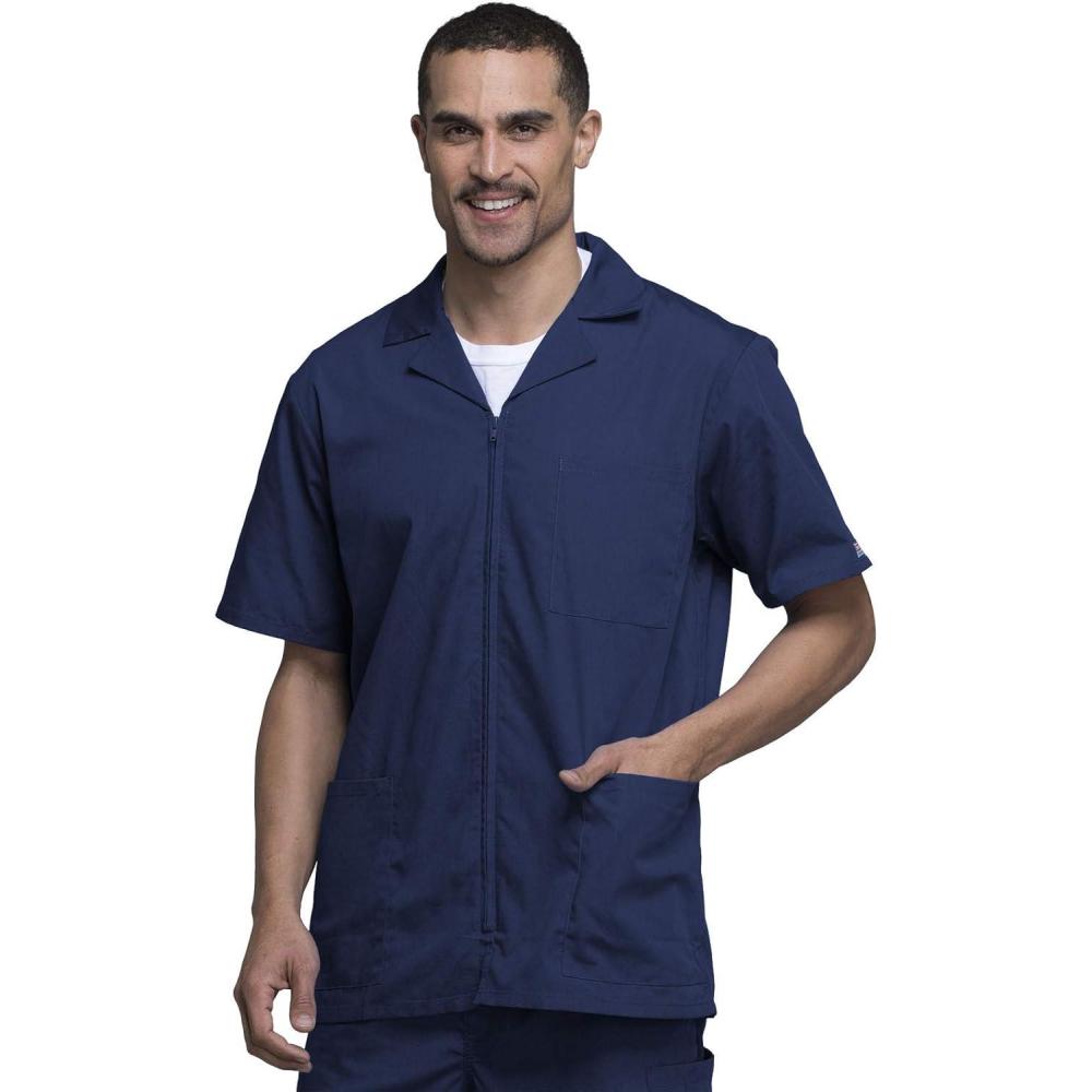 imageCherokee Mens Zip Up Jacket Traditional Fit Lapel Collar with Half Sleeves 4300Navy