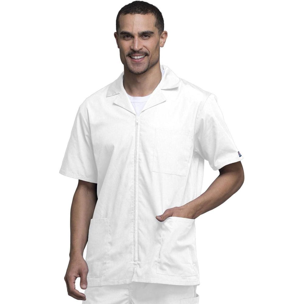 imageCherokee Mens Zip Up Jacket Traditional Fit Lapel Collar with Half Sleeves 4300White