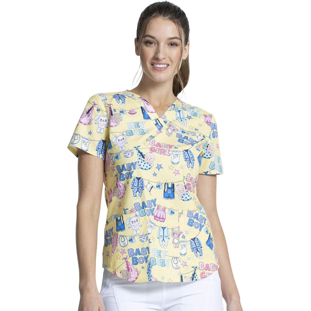 imageCherokee Prints Women Scrubs Top VNeck Print CK652Hey Baby