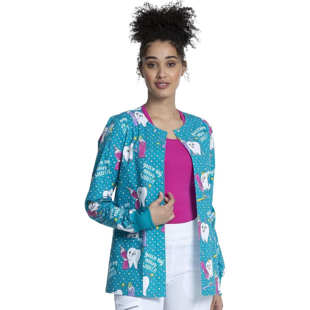 imageCherokee Prints Women Warm Up Scrubs Jacket Snap Front CK301My Main Squeeze