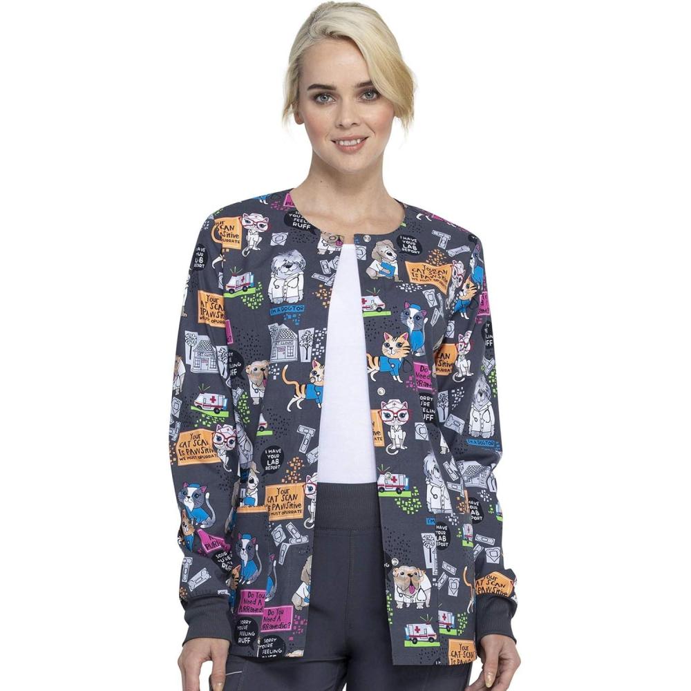 imageCherokee Prints Women Warm Up Scrubs Jacket Snap Front CK301Purramedics