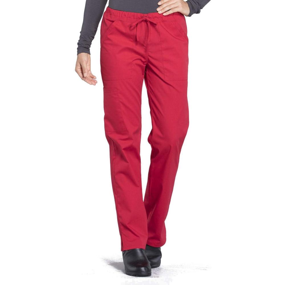 imageCherokee Scrub Pant for Women Mid Rise Straight Leg Drawstring Bottom with 5 Pockets Soft Stretchy amp Durable Fabric WW160Red