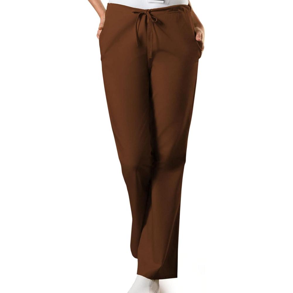 imageCherokee Scrub Pants for Women Drawstring Waist with Flare Leg 3 Pockets Fade Resistant Durable amp Easy Care Fabric 4101Chocolate