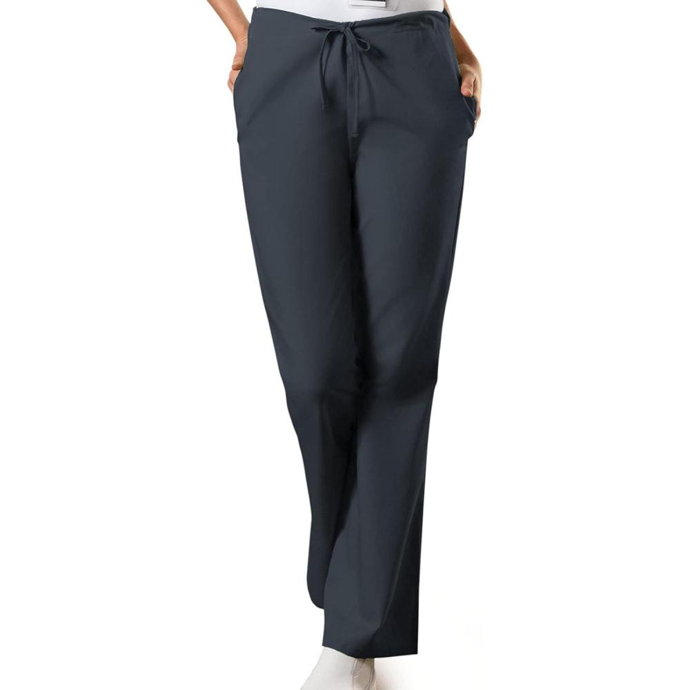 imageCherokee Scrub Pants for Women Drawstring Waist with Flare Leg 3 Pockets Fade Resistant Durable amp Easy Care Fabric 4101Pewter