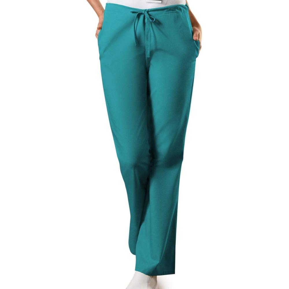 imageCherokee Scrub Pants for Women Drawstring Waist with Flare Leg 3 Pockets Fade Resistant Durable amp Easy Care Fabric 4101Teal Blue