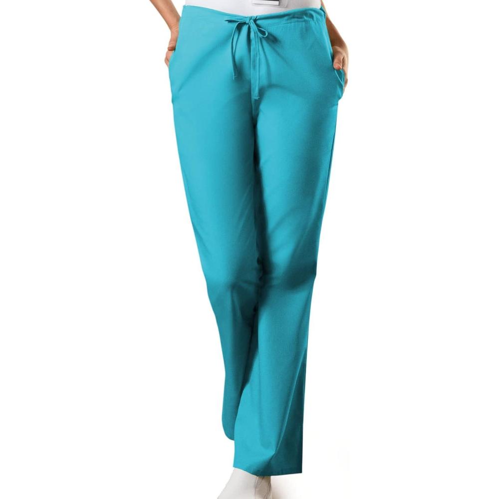 imageCherokee Scrub Pants for Women Drawstring Waist with Flare Leg 3 Pockets Fade Resistant Durable amp Easy Care Fabric 4101Turquoise