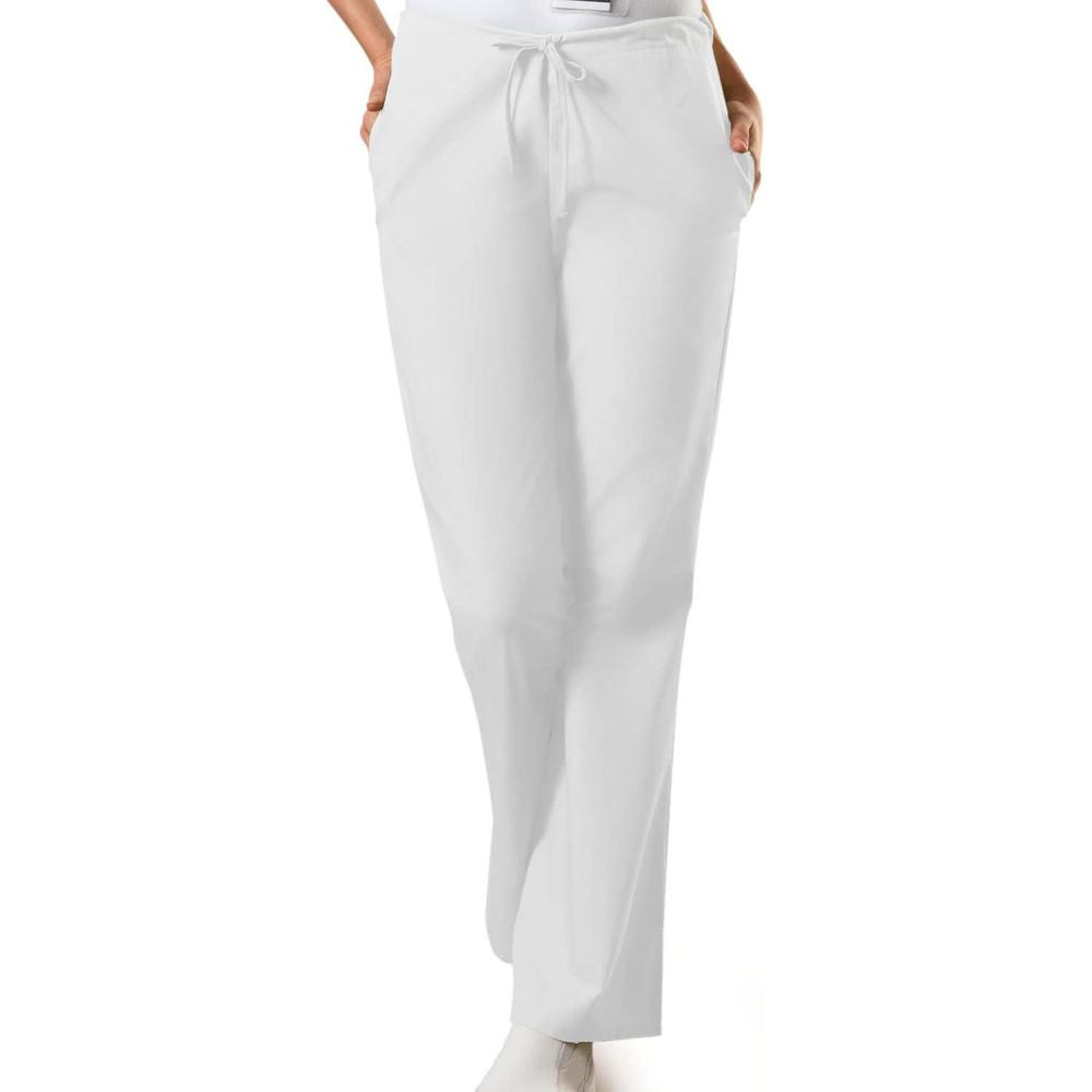 imageCherokee Scrub Pants for Women Drawstring Waist with Flare Leg 3 Pockets Fade Resistant Durable amp Easy Care Fabric 4101White