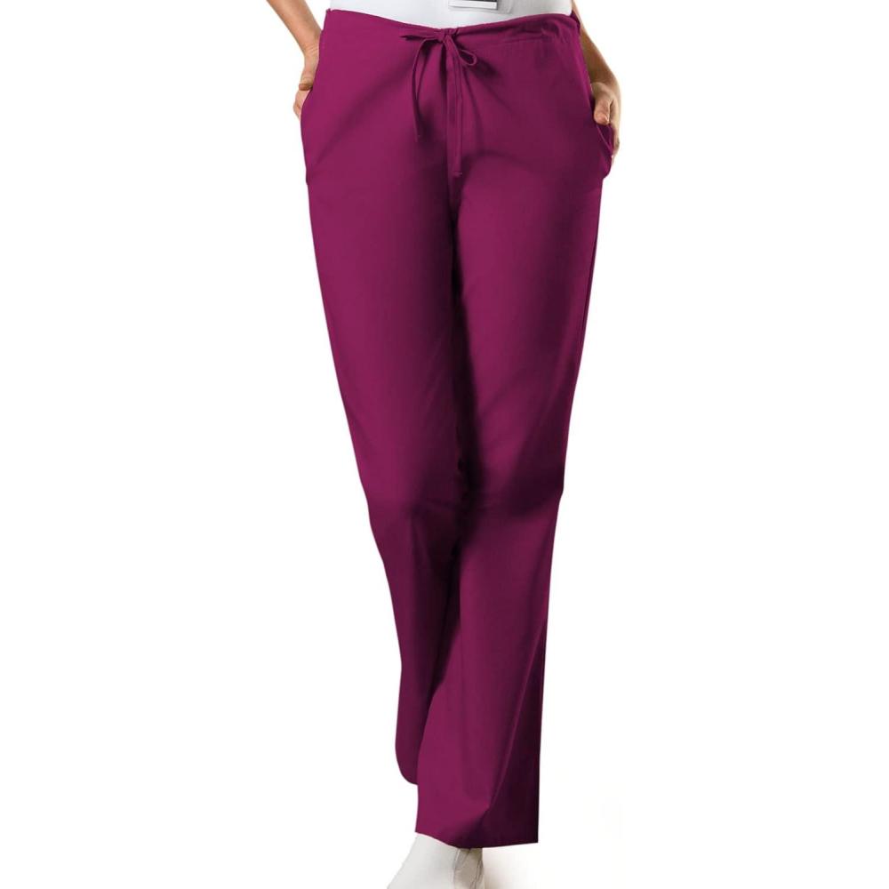 imageCherokee Scrub Pants for Women Drawstring Waist with Flare Leg 3 Pockets Fade Resistant Durable amp Easy Care Fabric 4101Wine