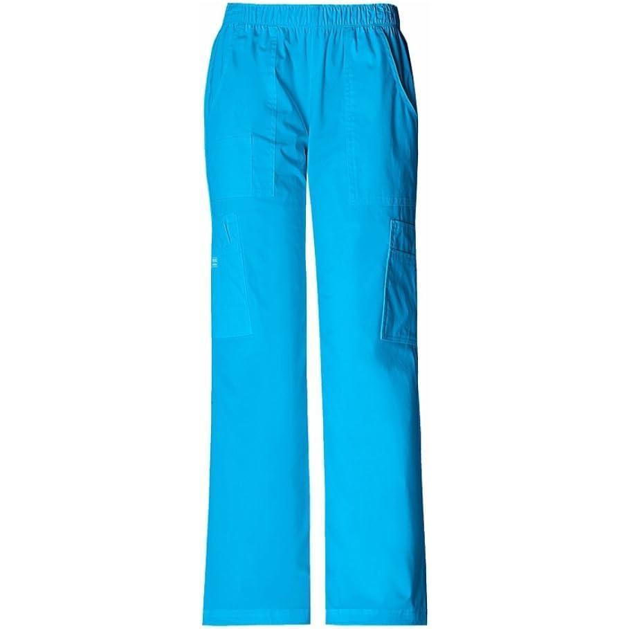 imageCherokee Scrub Pants for Women Mid Rise PullOn Cargo Medical Uniform 7 Pocket Elastic Waist Adjustable Hem Stretch 4005Blue