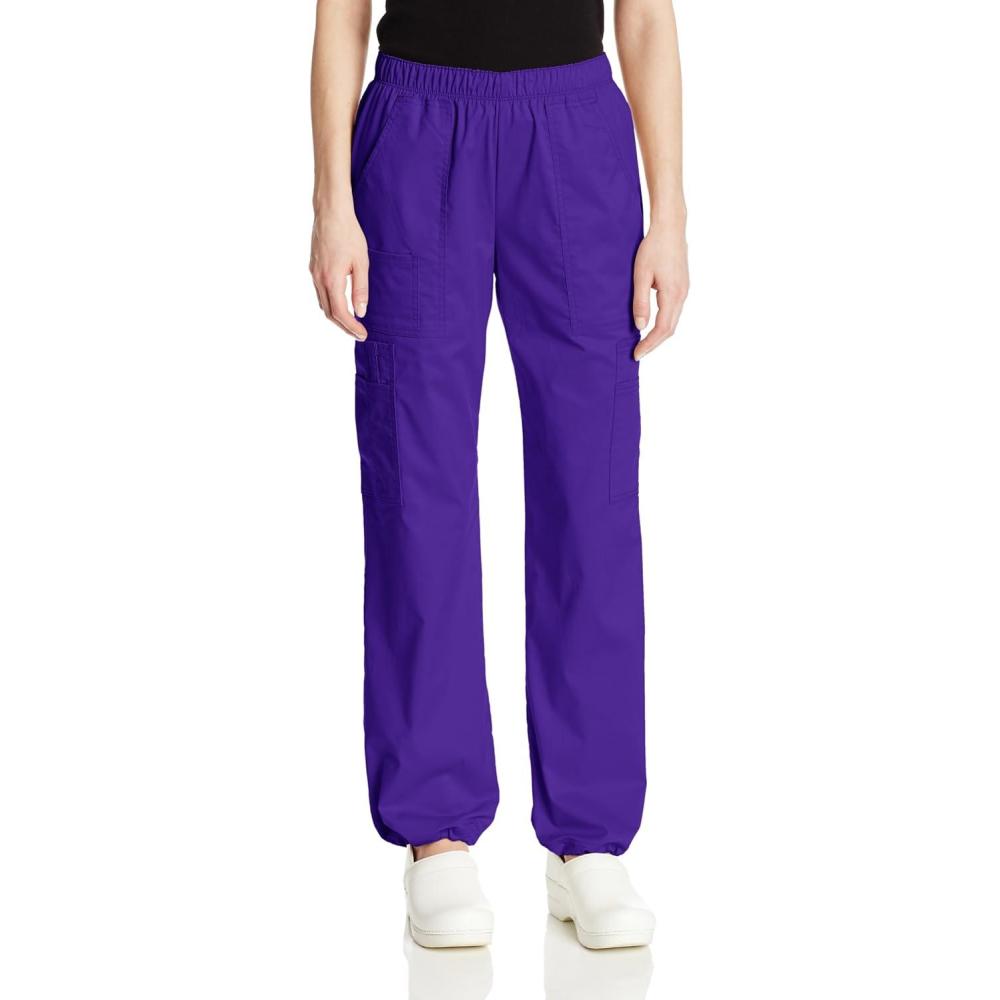 imageCherokee Scrub Pants for Women Mid Rise PullOn Cargo Medical Uniform 7 Pocket Elastic Waist Adjustable Hem Stretch 4005Grape